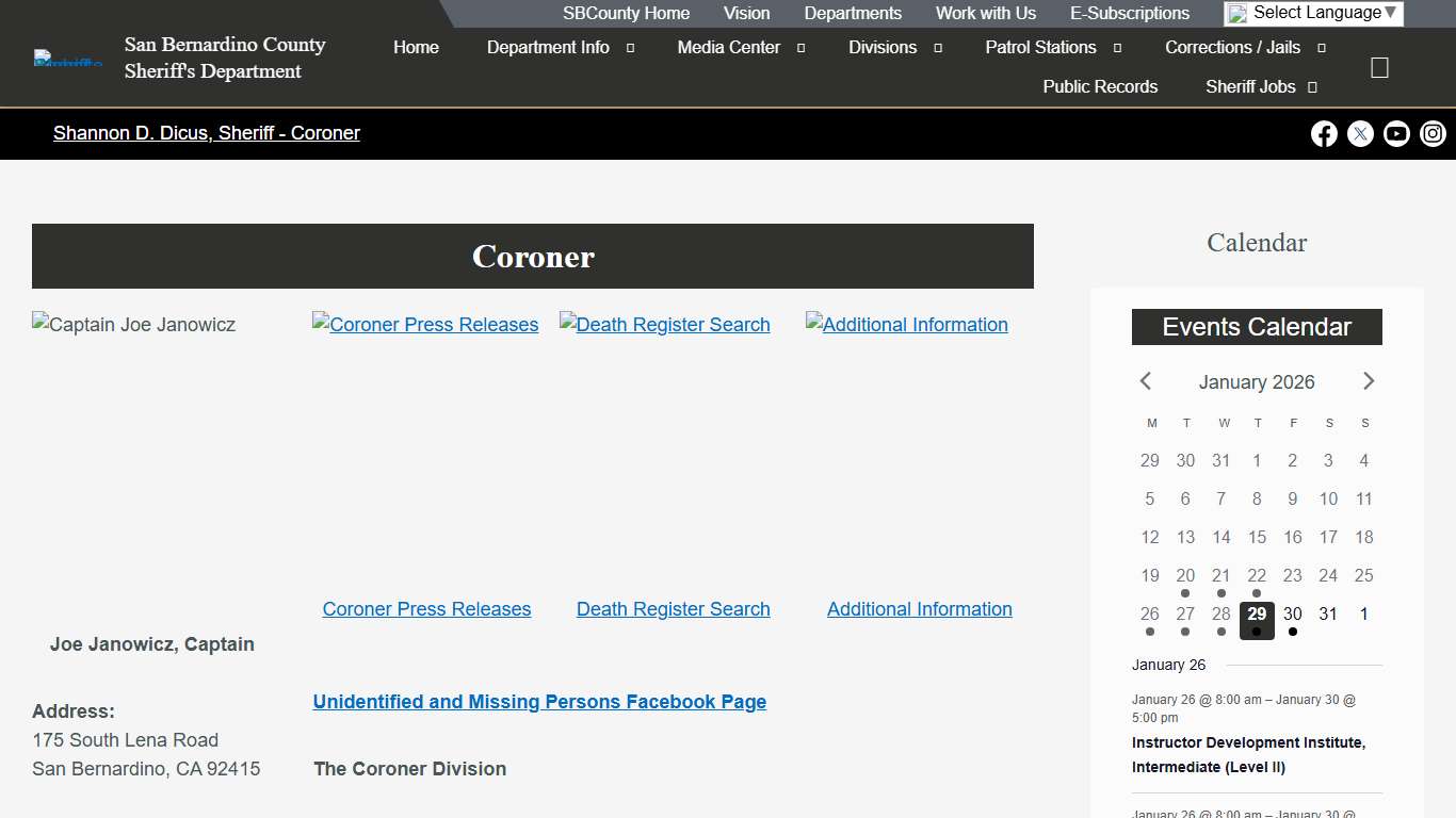 Coroner – San Bernardino County Sheriff's Department